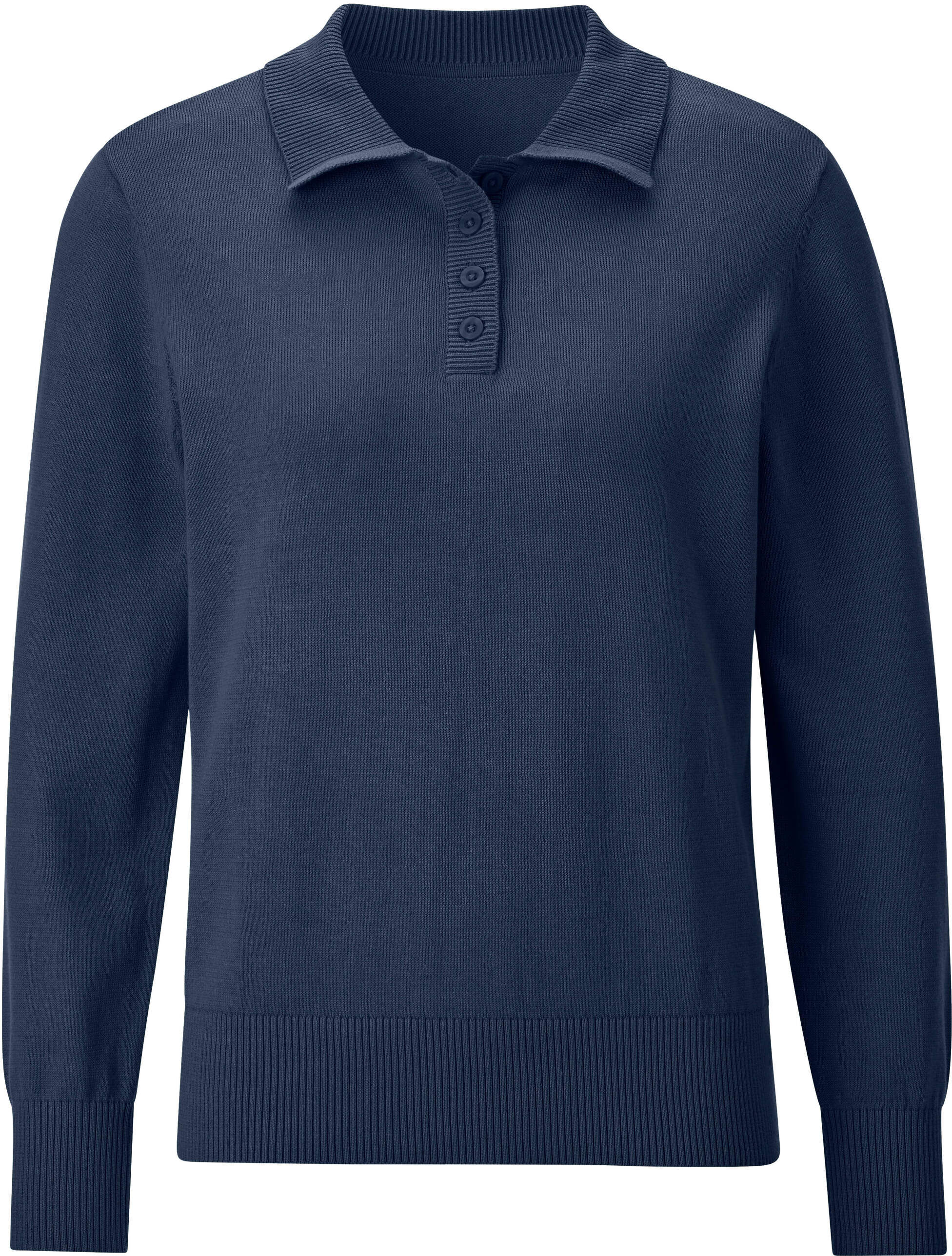 Sieh An! Longpullover SIEH AN "Polopullover Polopullover", Damen, Gr. 50, blau (dunkelblau), Strick, , Sportlich, Pullover Longpullover