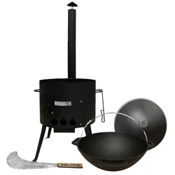 Olymp Handels GmbH Utschak Set mit Kasan 12L Deckel aus Gusseisen mit Grillmachete