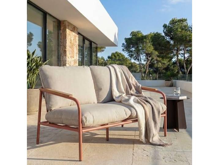 Mendler Aluminium-Gartenbank HWC-O11 125cm Stoff - terrakotta Polster beige