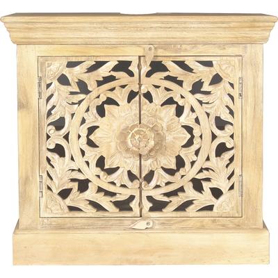 Unterschrank SIT "LAKADEE Mangoholz mit Schnitzereien & 2 Türen", beige (natur), B:66cm H:60cm T:41cm, Massivholz, Schränke, Unterschrank, Dekorative Front mit aufwändigen handwerklichen Schnitzereien