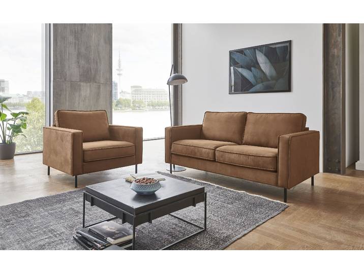 2-Sitzer OTTO HOME Weston , braun, B:166cm H:81cm T:87cm, 100% PES, Sofas, im skandinavischem Stil, mit Wellenunterfederung