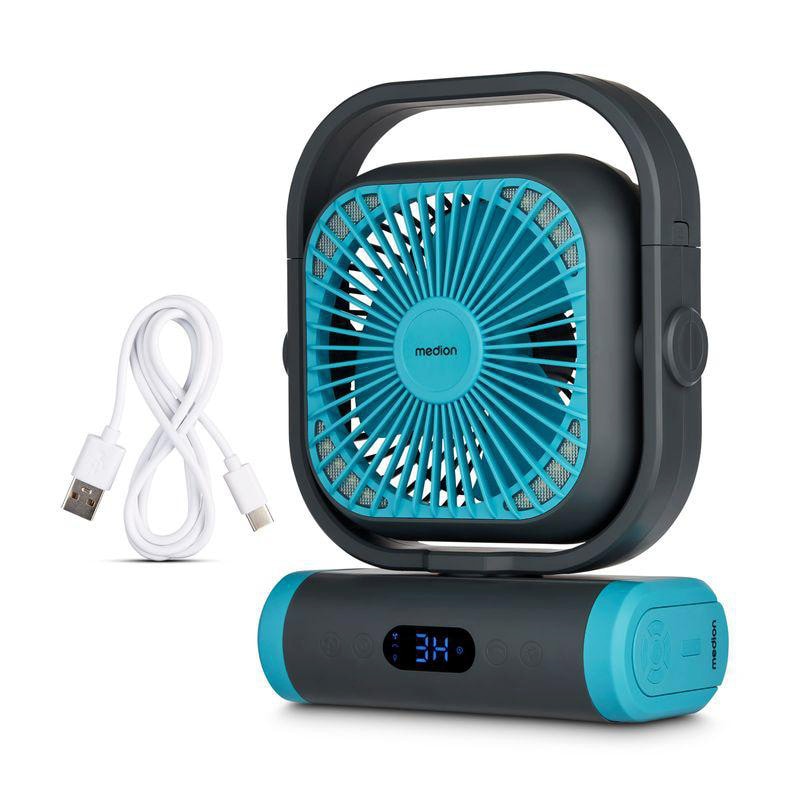 Medion MD12065 E10 TF Camping Ventilator 5 Stufen mit Powerbank Funktion blau 50078408