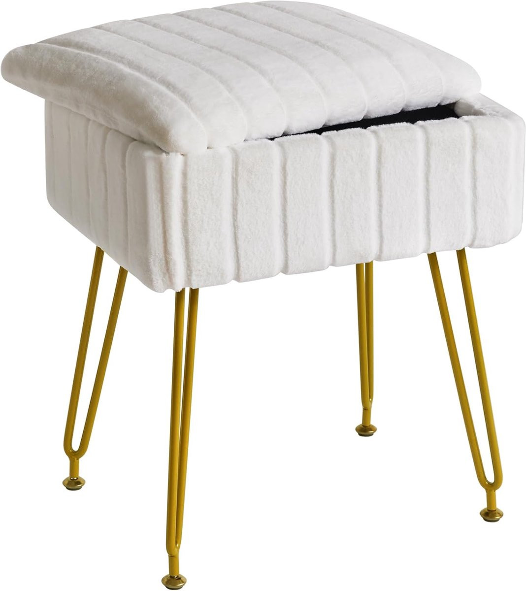 IBUYKE Opberg Ottomane Multifunctionele Voetenbank met 4 Metalen Poten en Faux Suede, Wit