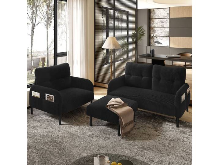 Fauteuil Composé de deux sièges Pour bureau ou télétravail Noir Il est idéal pour les longues soirées confortables à la maison