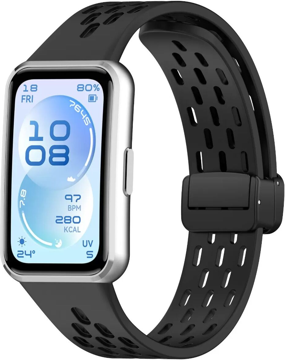 INF Perforiertes Silikonarmband mit Klappverschluss, kompatibel mit Huawei Band 11, Huawei Band 11 NFC, Huawei Band 11 Pro, Schwarz