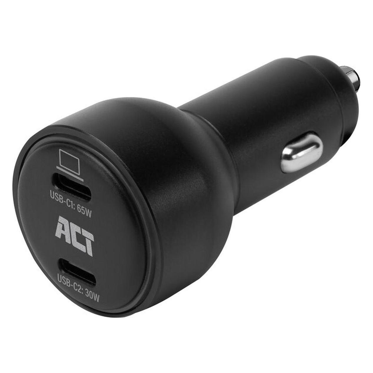 ACT 2-port USB-C Fast Car Charger 95W with Power Delivery PPS, Quick Charge and GaNFast (AC2210)