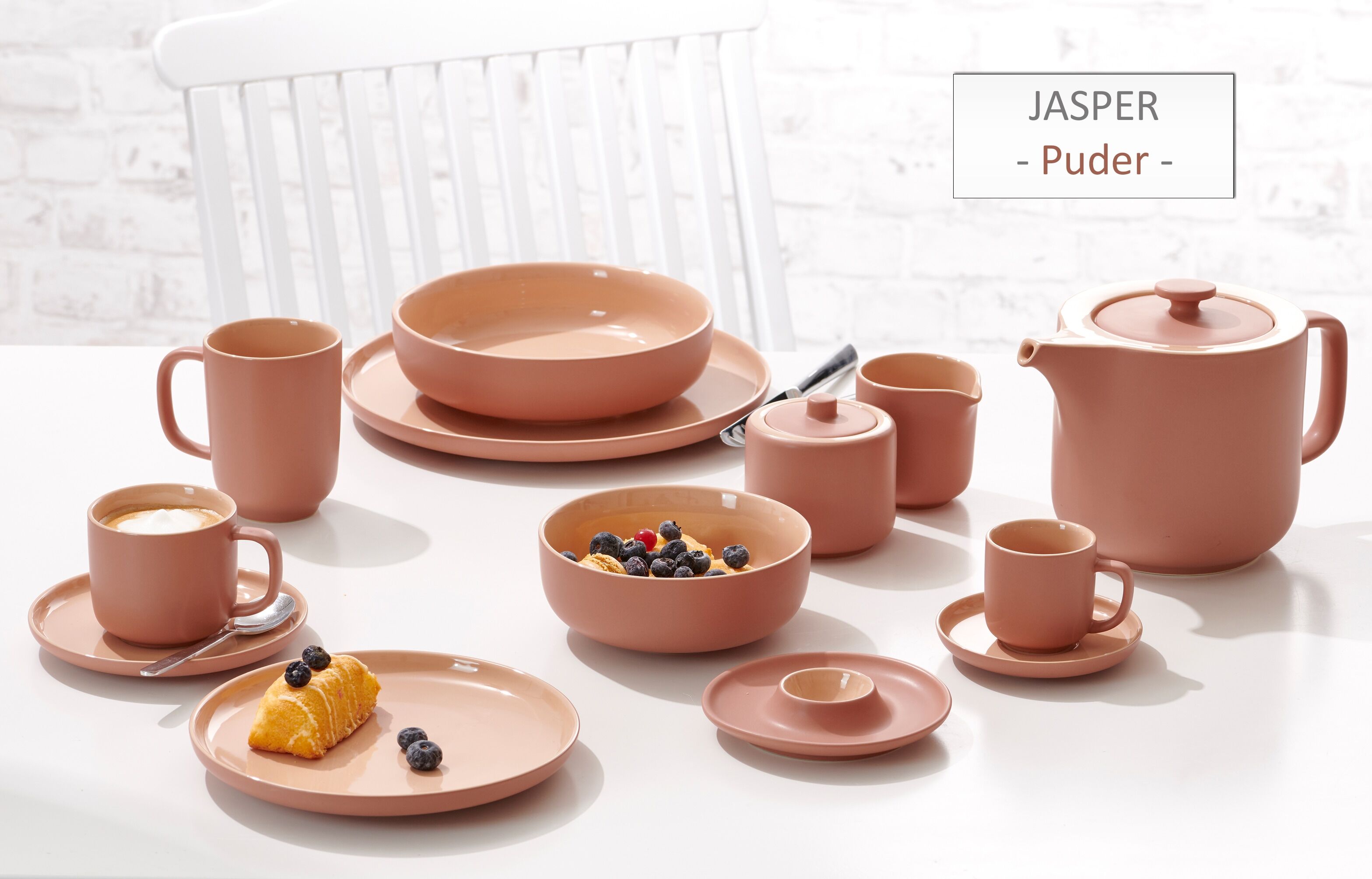 Kombiservice RITZENHOFF & BREKER "Geschirr-Set, Service Jasper", beige (puder), 16 Stk., Steinzeug, Geschirr-Sets, Kombiservice, im Scandic Style, 16 Teile, für 4 Personen puder 16 Stk.