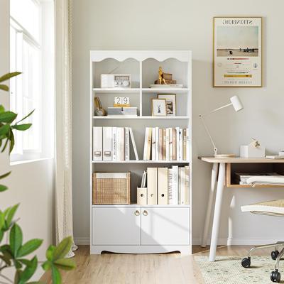 Garvee "63"" 5-Tier Retro Wooden Open Bookshelf for Bedroom & Office, White"