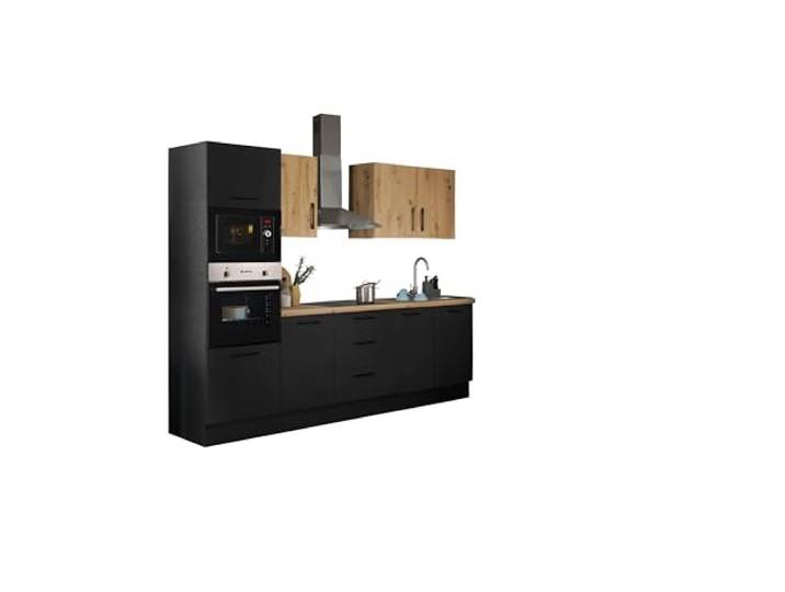 TURIN ZBM Küchenzeile ohne Küchengeräte Küche Artisan Eiche Optik Schwarz 270 x 211 x 60 cm (B/H/T), Küche ohne Elektrogeräte, Einbauküche ohne Geräte, geräumig, mit viel Stauraum, modernes Design