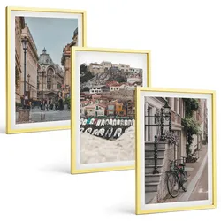 BILDER SET 3er Set - 40x60 cm Goldrahmen - Die charmanten Straßen des Hafens der Stadt