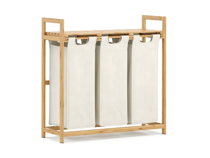 Wäschekorb Bambus 3 Fächer 90L natur/beige