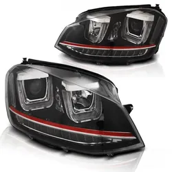 Scheinwerfer DRL LED Tagfahrlicht passend für VW Golf 7 12- Schwarz Rot mit LED Blinker