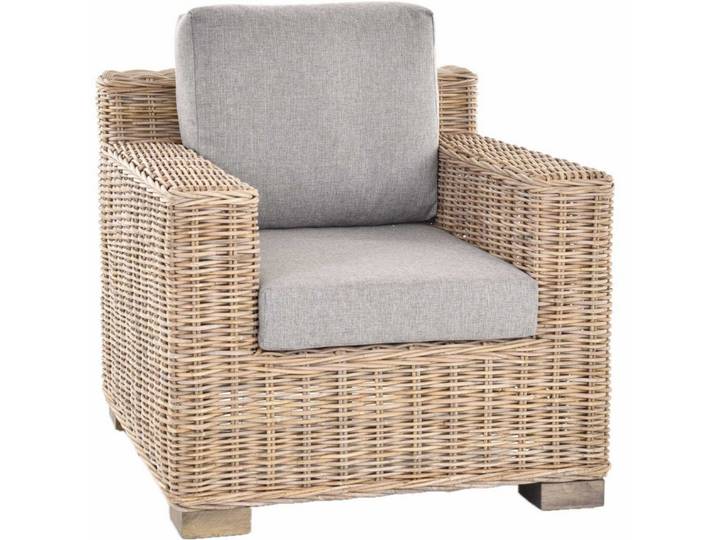 Krines Home Relaxsessel Moderner Wohnzimmer Rattan-Sessel kubisch Sessel Natur inkl. Polster, Naturmaterial unbehandelt, Breite Armlehnen