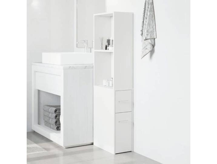 Blanc Armoire de bain étroite JILL'S COLONNE WC avec roulettes blanc LV3320