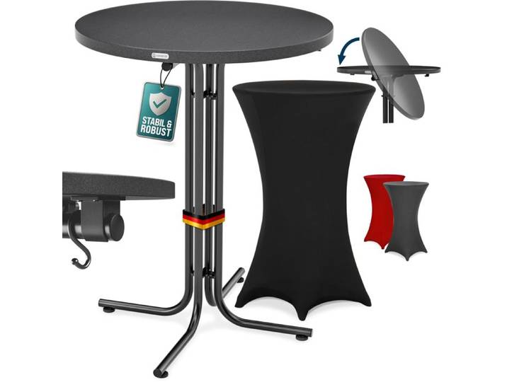 CASARIA® Table haute pliable grise avec housse noire mange debout 110 cm bar bistrot jardin 2 crochets inclus