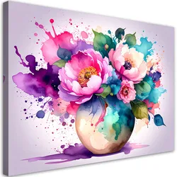 LEINWANDBILD Strauß bunte Blumen Aquarell 100x70cm