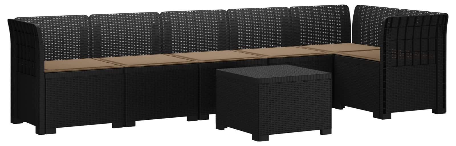 vidaXL 6-Sitzer Garten Sofa mit Kissen Rattan Look PP Anthrazit