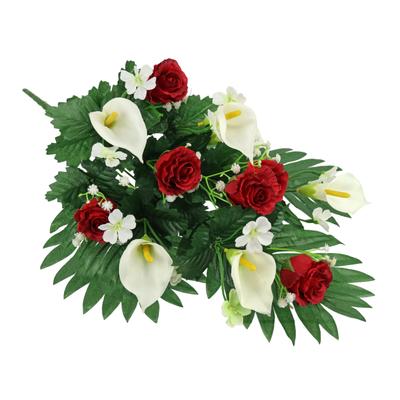 Kunstblume I.GE.A. "Aufleger mit künstlichen Rosen und Calla", rot (rot, weiß), B:32cm H:48cm L:11cm, Polyester, Kunstpflanzen, Grableger Friedhofsgesteck Arrangement Blume Seidenblume Blumen