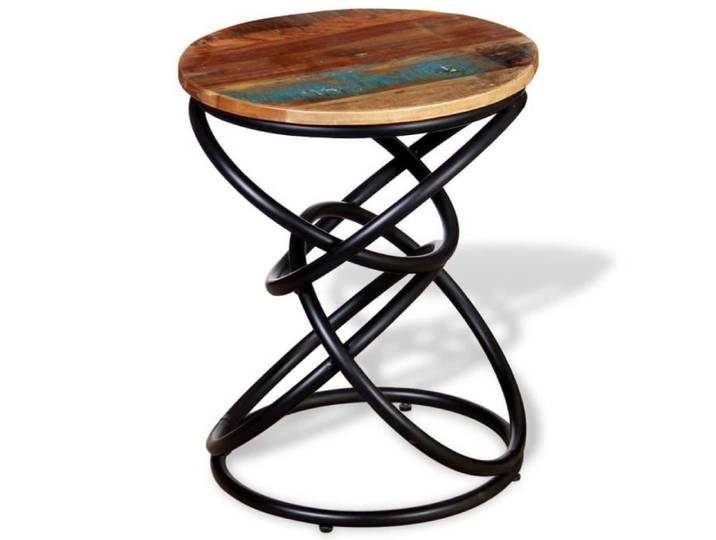 Table basse Mode - FMC - Bois de récupération massif - Diamètre 40 cm - Hauteur 50 cm - Style contemporain