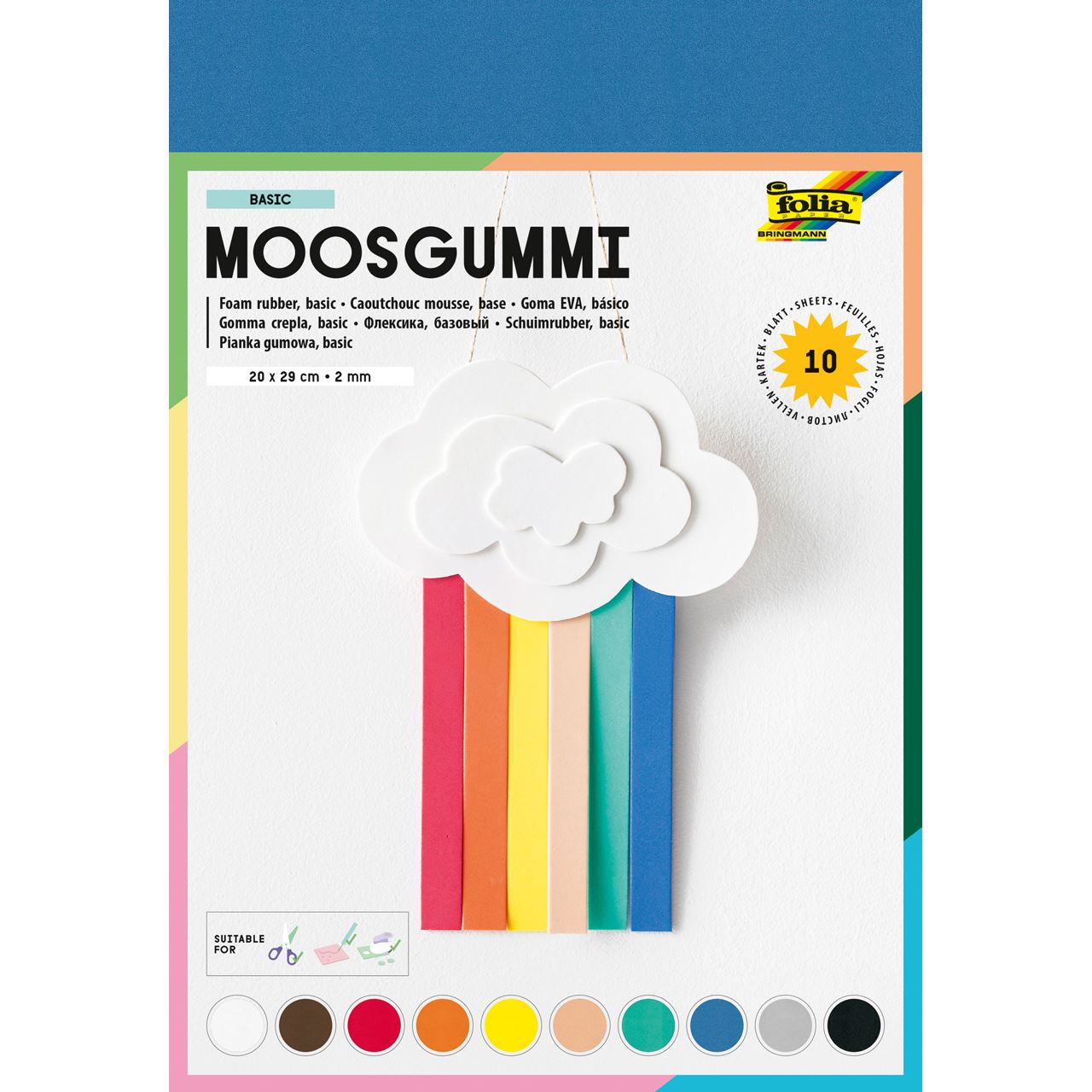 folia Moosgummi Basic sortier mehrfarbig 10 Blatt