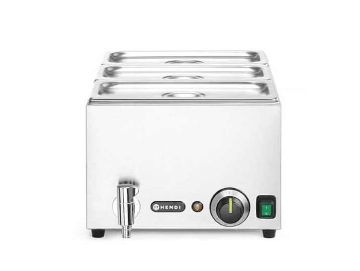 HENDI Bain-Marie Électrique avec Robinet\, 3x GN 1/3 avec Couvercles Acier inoxydable\, 19L\, 230V/1000W\, 30–85°C\, 605x332x(H)242mm
