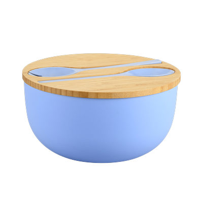 Salatschüssel KESPER "inkl. Salatbesteck", blau, H:13cm Ø:24cm, Polypropylen, Schüsseln, Salatschüssel, Deckel aus FSC-zertifiziertem Bambus