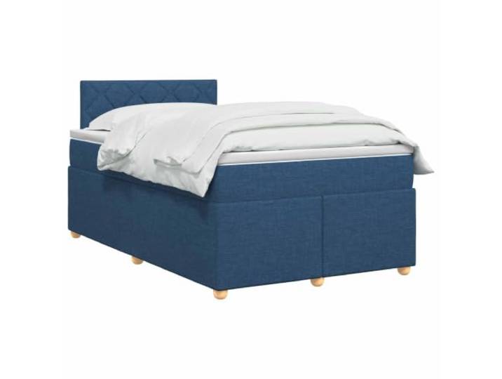 PUGYNBK Boxspringbett mit Matratze, Blau, 120 x 190 cm, Stoff Verstellbares Kopfteil, 78-88 cm, USB-LED-Lichter, gepackte Spulen, Massivholz, waschbare Bezüge