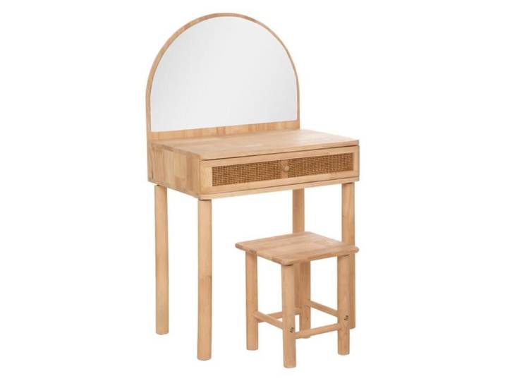 Coiffeuse avec tabouret hévéa et cannage pour chambre d'enfant Atmosphera for Kids