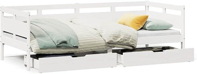 White Pine Wood Daybed with Drawers, 80x200 cm | Functions as a sofa or guest bed, offering rustic under-bed storage for bedrooms, living rooms, and kids' rooms.