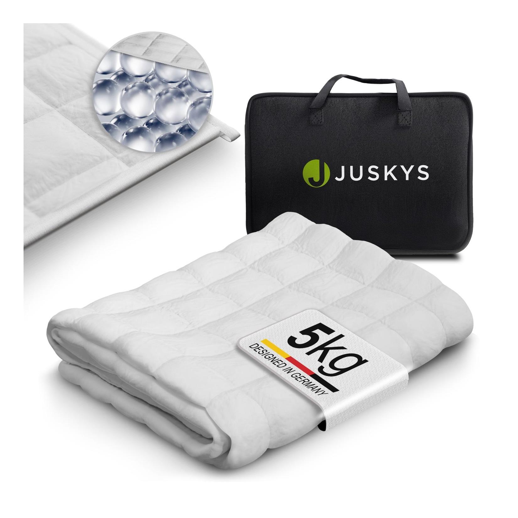 Juskys Gewichtsdecke 135x200 – Weiß, Anti-Stress-Decke mit Glasperlen, Baumwolle, 7 Schichten - 5 kg
