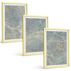 BILDER SET 3er Set - 40x60 cm Goldrahmen - Dekorativer Stein aus grünem Marmor