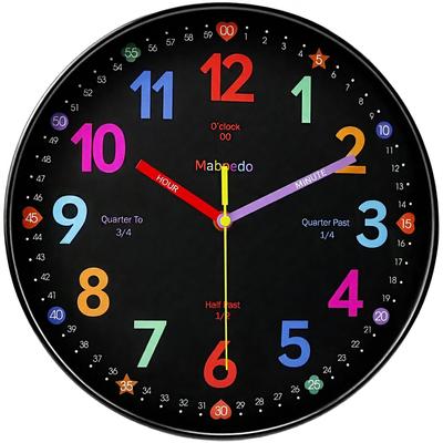 Perfect Picks Market Kids Learning Clock Silent Analog Teaching Wall Clock For Classroom & Bedroom Inch black 10 Inch