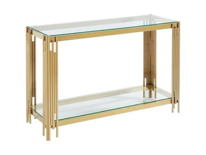Vente-unique - Konsole aus gehärtetem Glas und Edelstahl Gold Nomelano