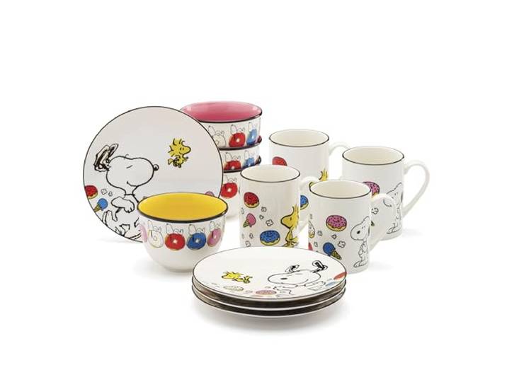 Lenox Chef Snoopy Porzellan Geschirrset für 4 Personen, 12-teilig Keramik, spülmaschinenfest, mikrowellengeeignet Teller und Schüssel-Sets für Küche und Esszimmer, Geschirrset, Geschirr