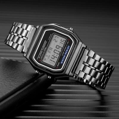 Inspire Daily Merch Gold Silver Stainless Steel Digital Watch For Women Business Electronic Wrist Watches black