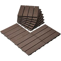 VEVOR Terrassenfliesen, 10er-Set, Balkonfliesen 295 x 295 mm, Klickfliesen, wasserdichter Kunststoff-Bodenbelag für den Außenbereich, Terrassenbodenbelag für Veranda, Pool, Balkon, Dunkelbraun