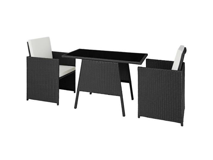 tectake Rattan Sitzgruppe Lausanne, zusammenschiebbar, schwarz, Schwarz, Kunststoff, Rechteckig, Gartenmöbel, Gartengarnituren, Gartenmöbel-Sets