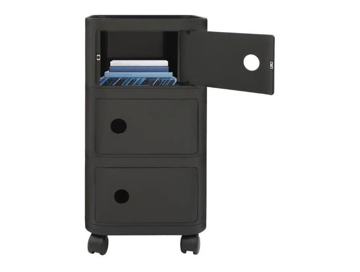 Chevet Mobile 3 Niveaux - Chevet Rangement pour Chambre Noir - Table de Nuit à Roulettes - Table de Chevet en ABS - Table d'Appoint
