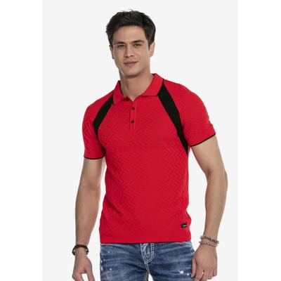 T-Shirt CIPO & BAXX "T-Shirt", Herren, Gr. S, rot, 50% Baumwolle, 50% Viskose, unifarben, regular fit, V-Ausschnitt, Shirts T-Shirt, mit dezentem Muster und Kontrast-Elementen