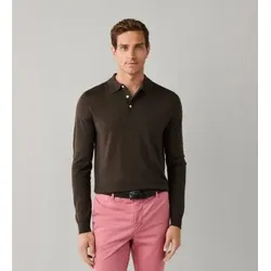 Hackett London für Herren. HM7000284 Strick-Poloshirt Merino Silk dunkelbraun (M), Grün, Wolle, Klassisch, Langarm