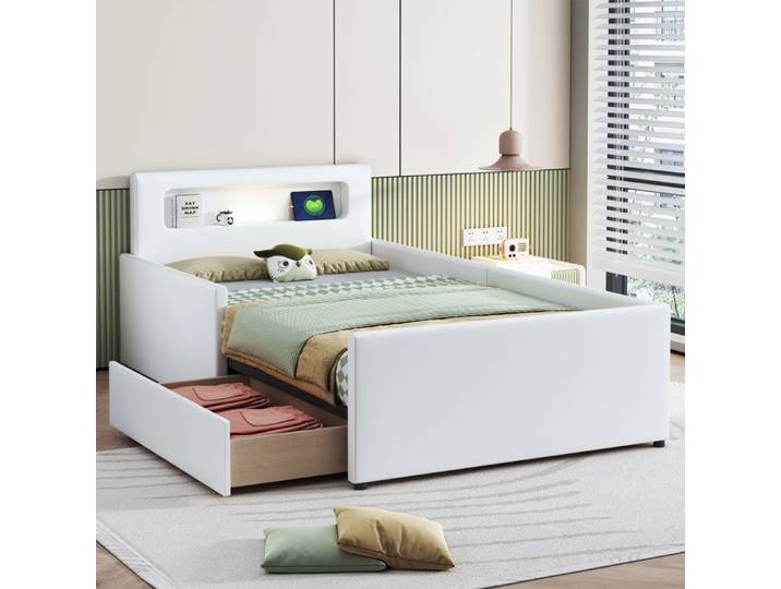 Lit enfant avec rangement et LED USB 90x200 sécurité renforcée