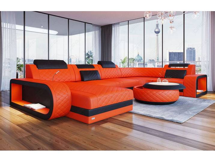 Wohnlandschaft Berlin U-Form aus Leder