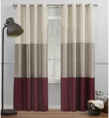 Porch & Den Birdsview Striped Faux Silk Grommet Top Curtain Panel Pair