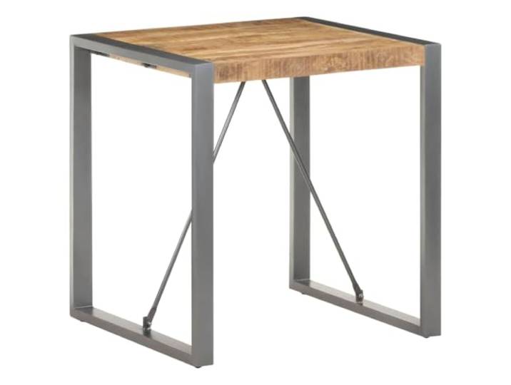 GHVBNMF Esstisch 70x70x75 cm Raues Mangoholz Massiv Grau Kompakter Bistro Holztisch im Industrial Design mit grauen Stahlbeinen für Küche und kleine Esszimmer.