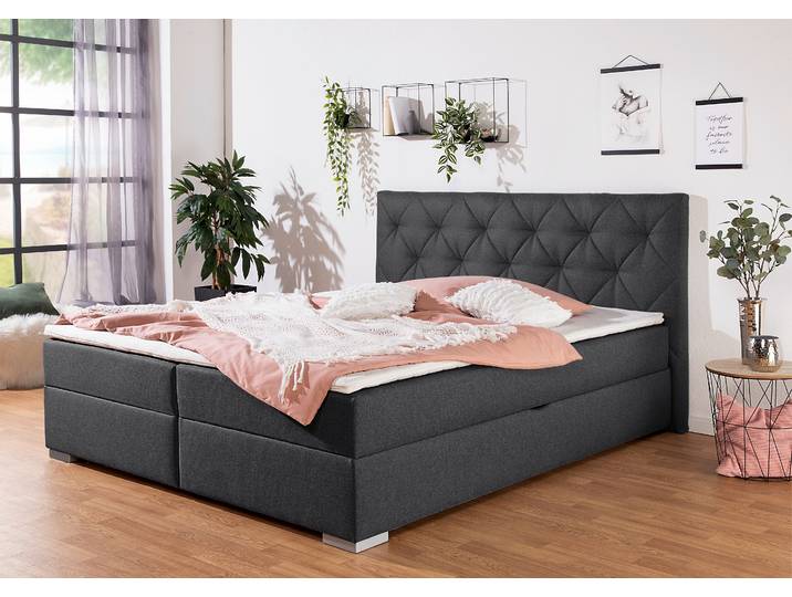Boxbett, Struktur, Grau (Anthrazit), 194×210 cm, Mit Bettkasten, Klassisch, Inosign