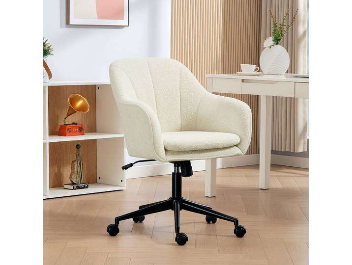 HOMCOM Chaise Bureau Velours Beige Dossier Voûté Chambre Salon