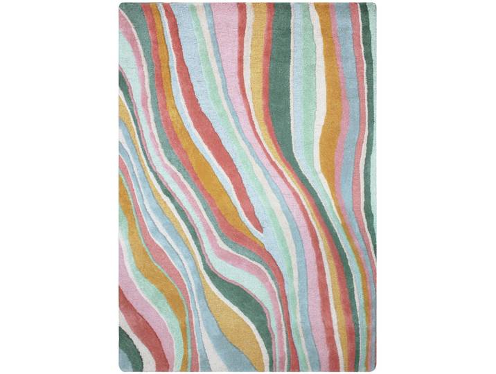 Teppich Holo mehrfarbig Streifen Wolle 200 x 290 cm