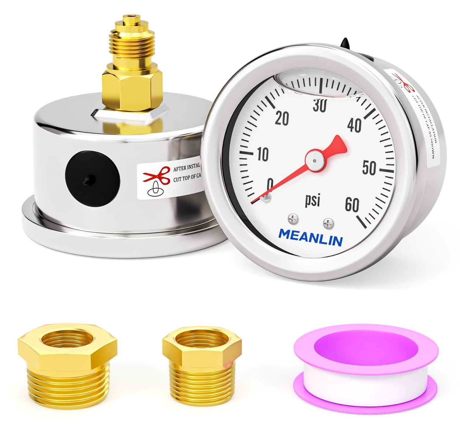 Selius Glycerine gevulde manometer 0-4BAR/60Psi, roestvrij staal, 1/8" BSP