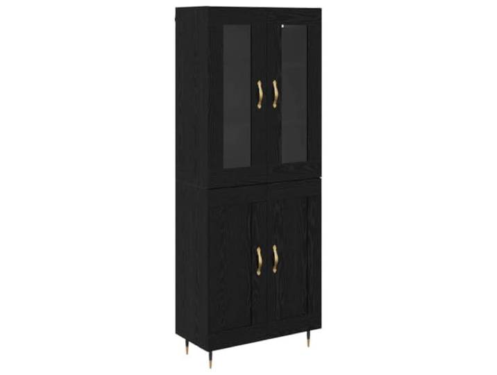 Kaorsrow Highboard 2er Set Schwarz Eichen-Optik Vitrineschrank 69.5 cm Moderne Vitrine mit Glastüren und goldfarbenen Metallbeinen für Esszimmer, Wohnzimmer und stilvolle Kücheneinrichtung.