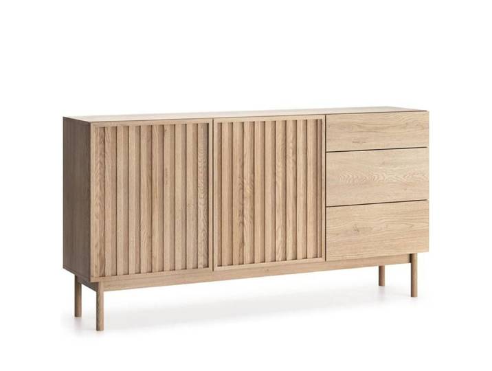 Commode de chambre armoire HARMA 159x37x84 cm - 3 tiroirs - chêne cremona - Push to Open - style moderne